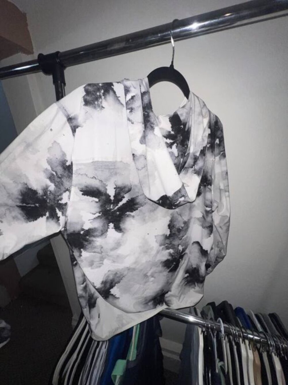 LULULEMON Black & White Marbled Tie-Dye Quarter-Zip Pullover Hoodie
